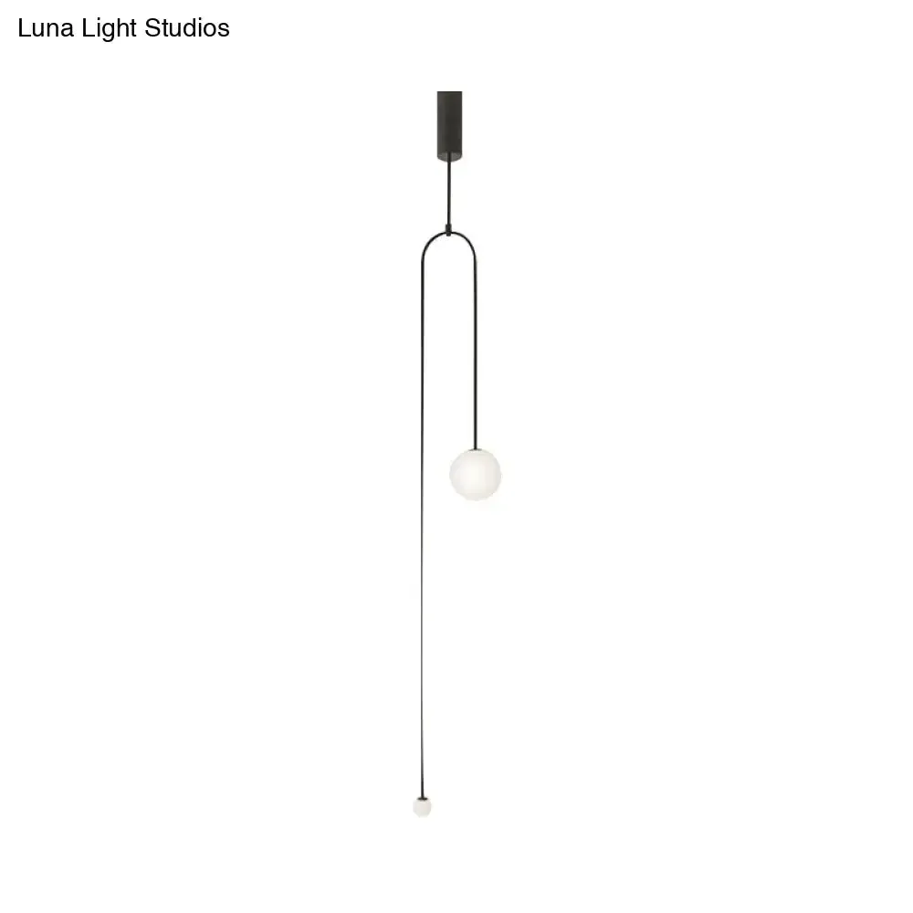 Modern Style 2-Light Living Room Pendant with Global Glass Shade - Black Suspension Lamp, 48"/64" Length