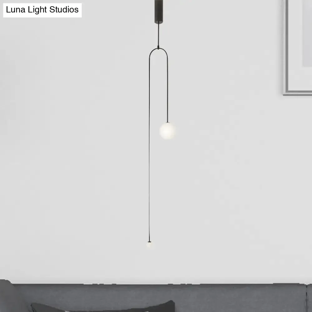 Modern Style 2-Light Living Room Pendant with Global Glass Shade - Black Suspension Lamp, 48"/64" Length