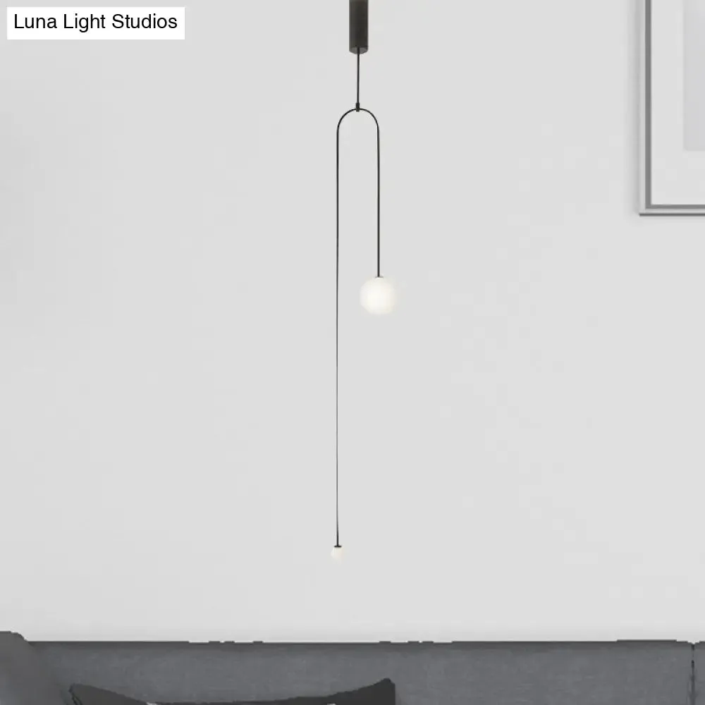 Modern Style 2-Light Living Room Pendant with Global Glass Shade - Black Suspension Lamp, 48"/64" Length