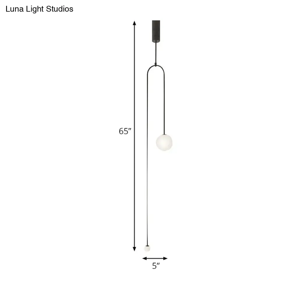 Modern Style 2-Light Living Room Pendant with Global Glass Shade - Black Suspension Lamp, 48"/64" Length