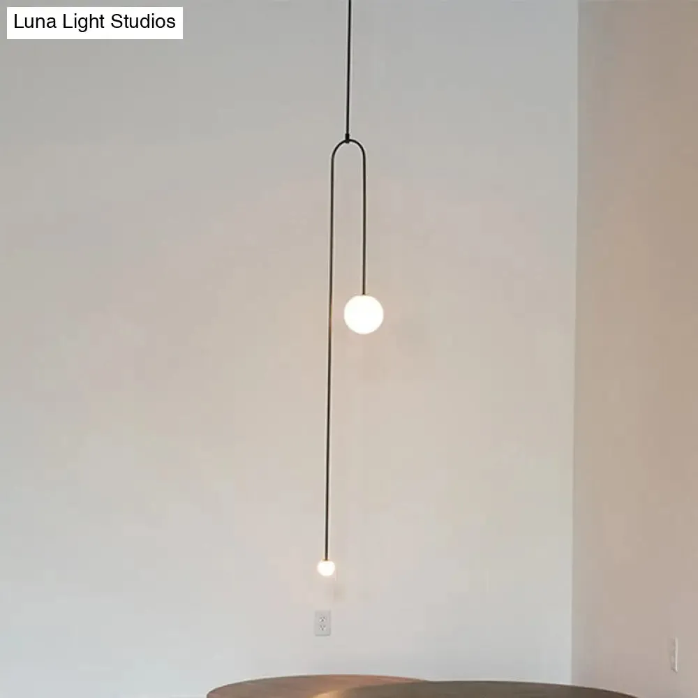 Modern Style 2-Light Living Room Pendant with Global Glass Shade - Black Suspension Lamp, 48"/64" Length