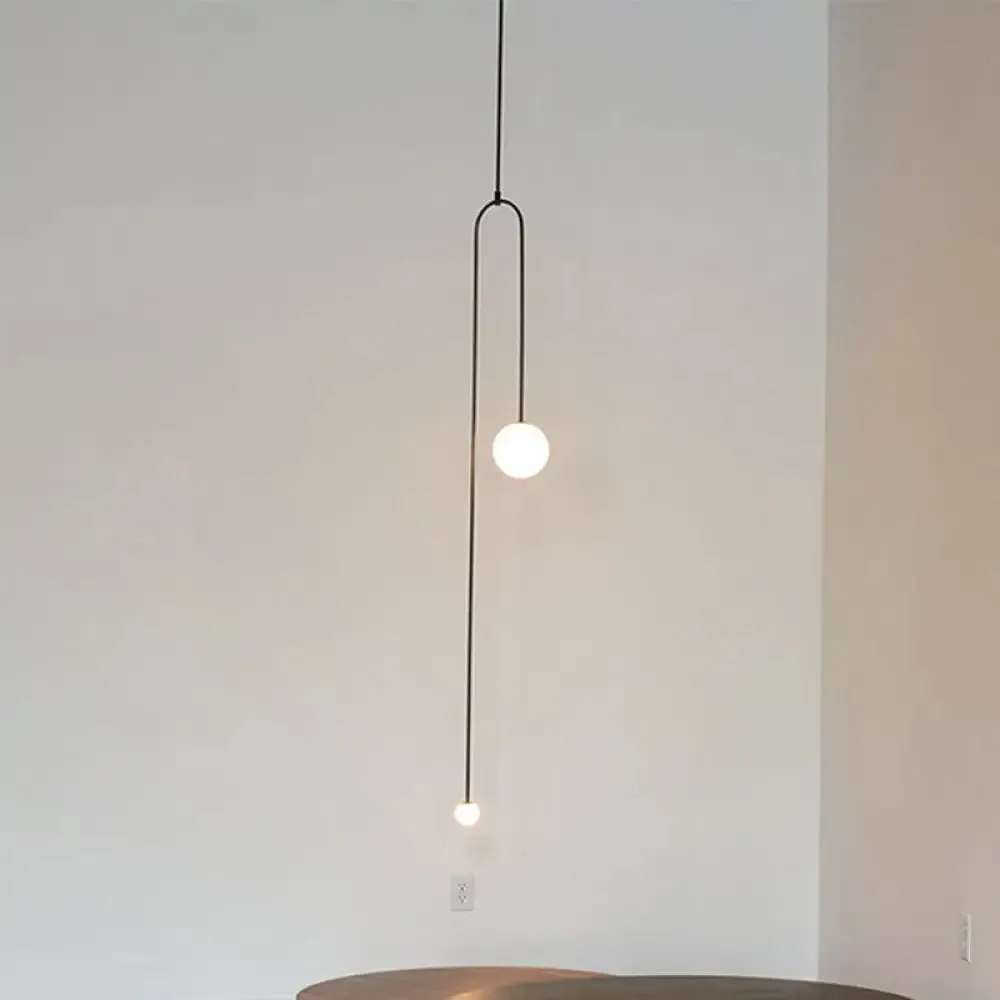 Modern Style 2-Light Living Room Pendant with Global Glass Shade - Black Suspension Lamp, 48"/64" Length