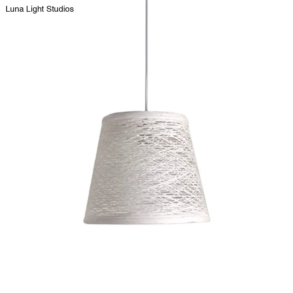 Modern Tapered Drum Rattan Pendant Lamp - Black/Red/Pink - Ceiling Hang Light for Dining Table