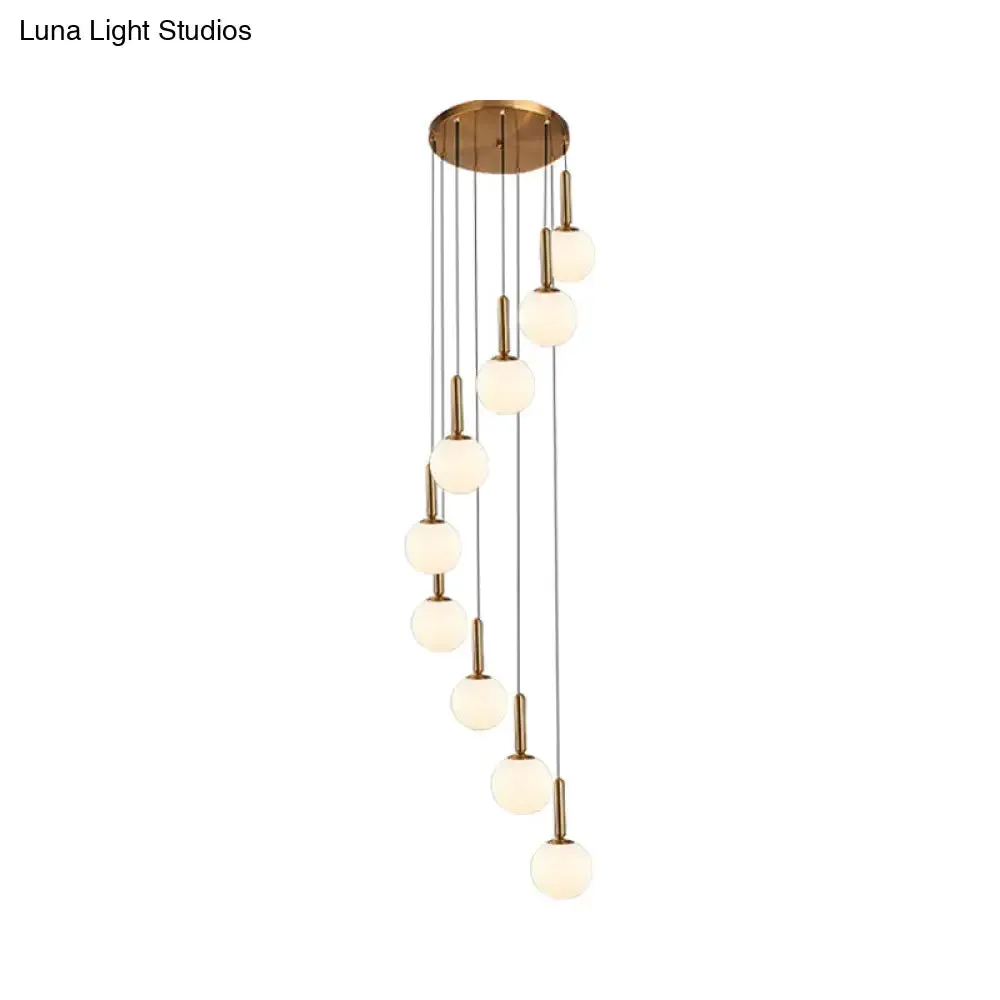 Modernist Spiral Cluster Pendant Light - 8/9 Bulbs, White/Clear Lattice Glass, Ceiling Hang Fixture