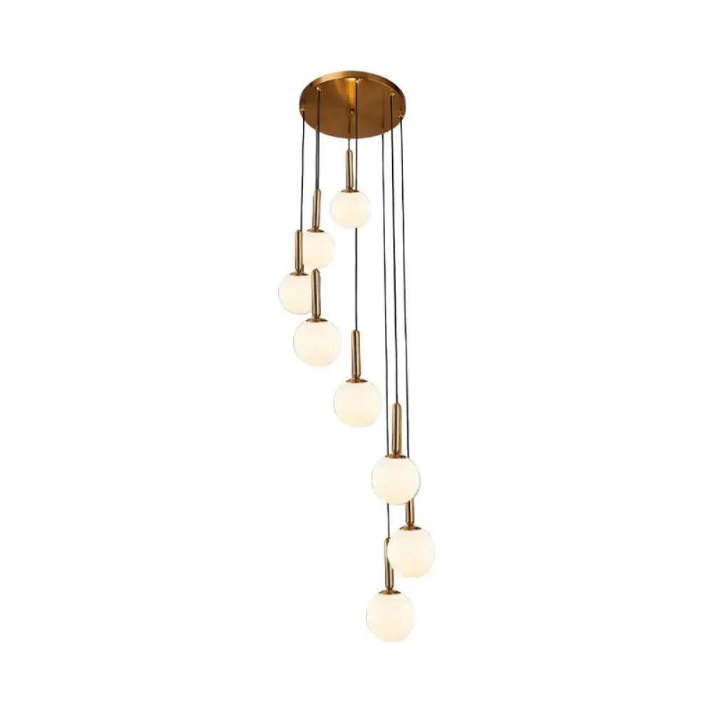 Modernist Spiral Cluster Pendant Light - 8/9 Bulbs, White/Clear Lattice Glass, Ceiling Hang Fixture