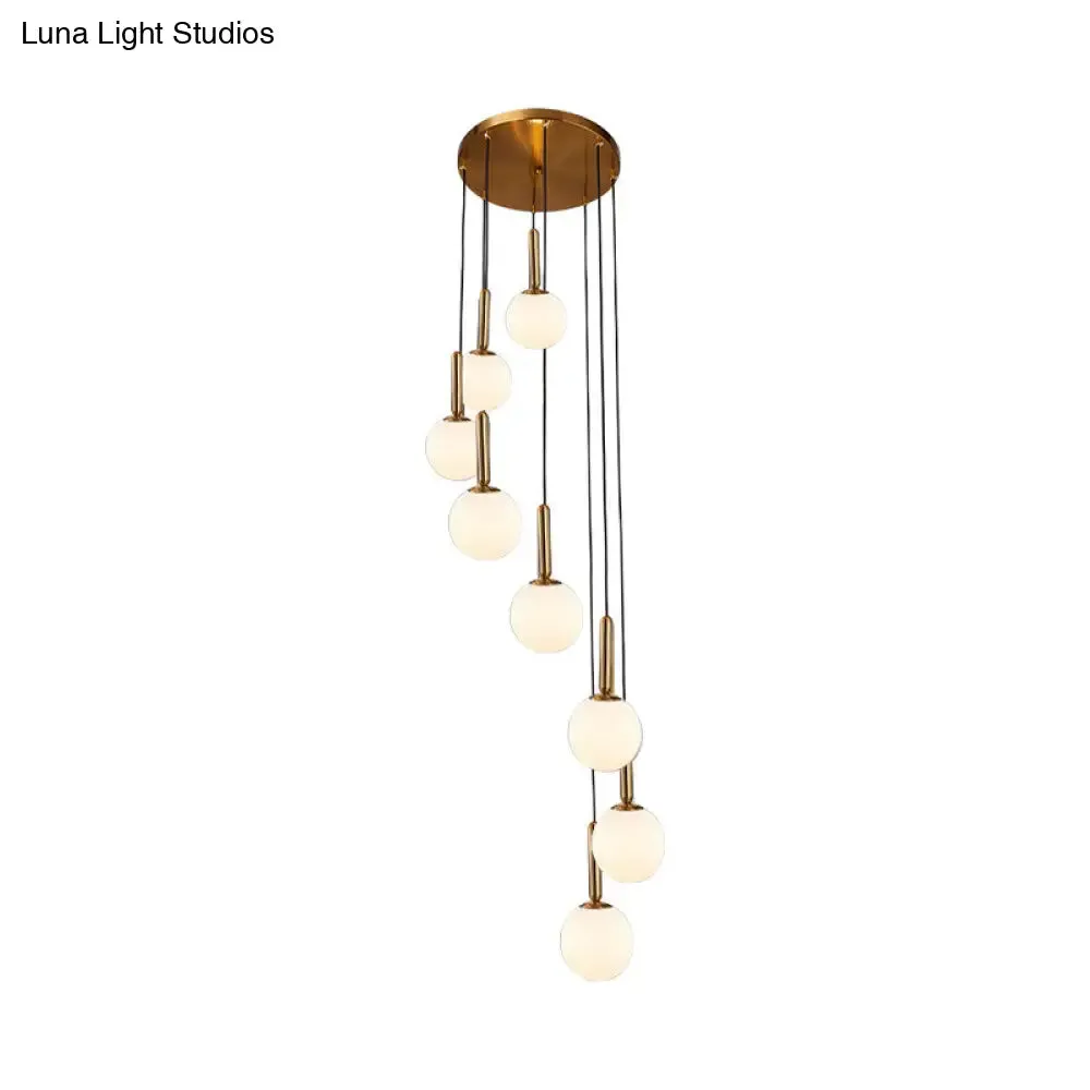 Modernist Spiral Cluster Pendant Light - 8/9 Bulbs, White/Clear Lattice Glass, Ceiling Hang Fixture