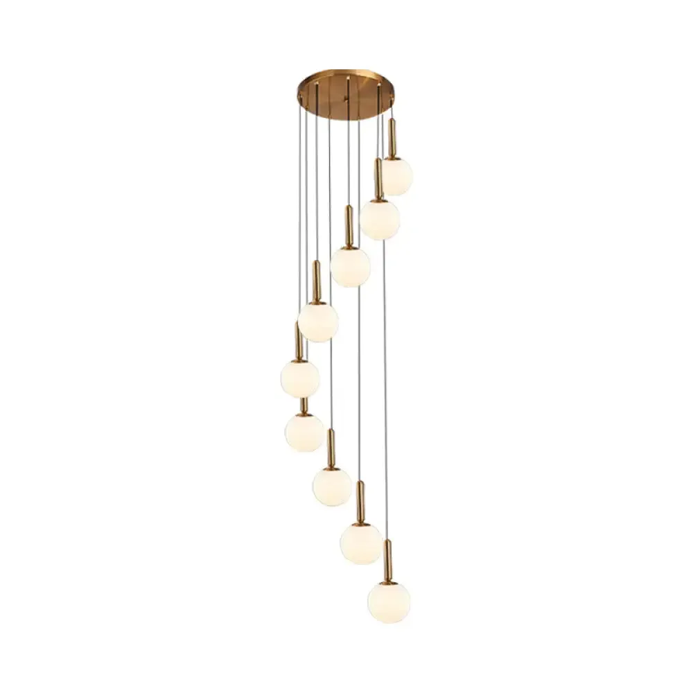 Modernist Spiral Cluster Pendant Light - 8/9 Bulbs, White/Clear Lattice Glass, Ceiling Hang Fixture