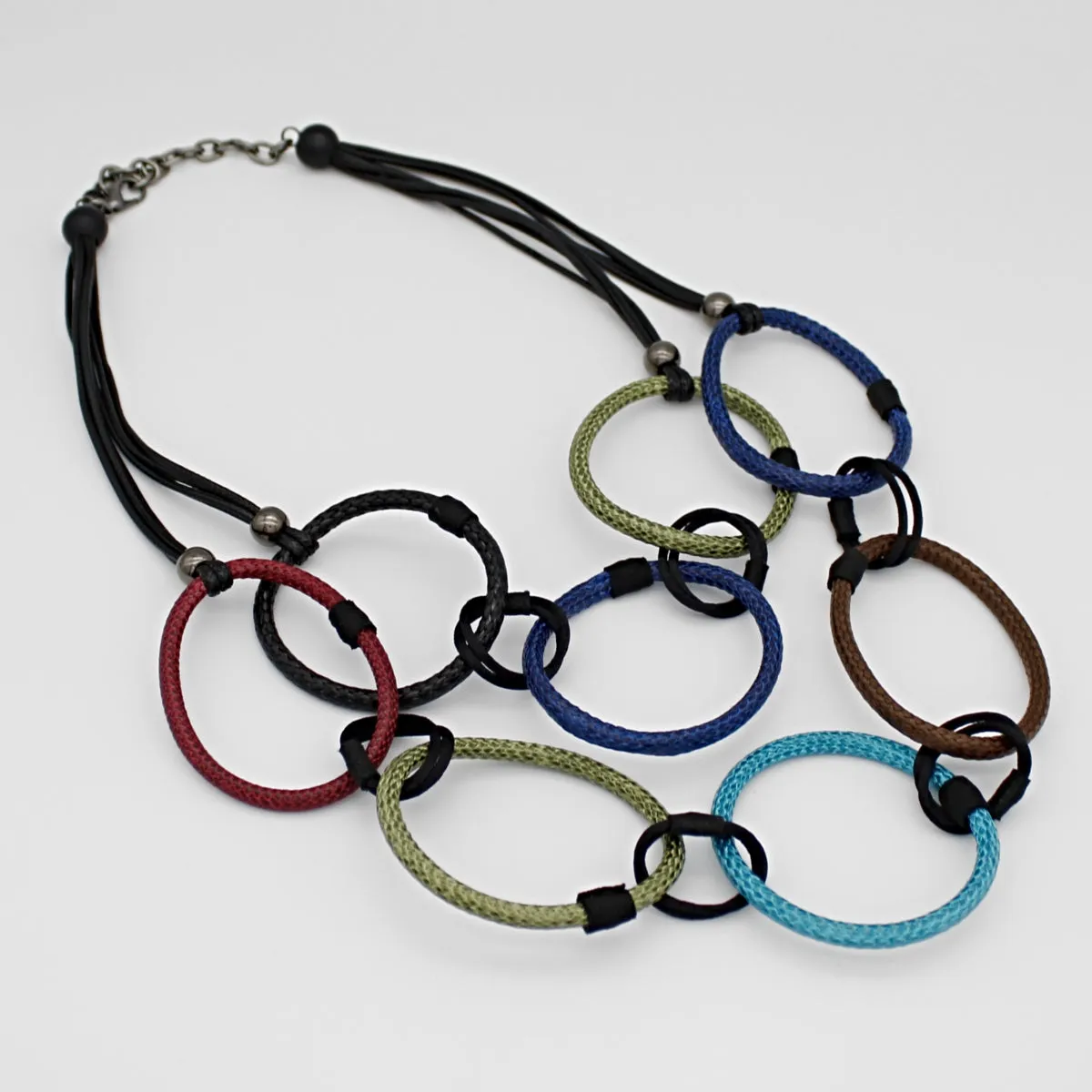 Multi Color Rope Circle Dual Strand Necklace