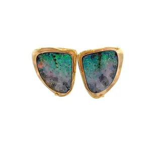 Natural Boulder Opal Clip-On Earrings 14K Yellow Gold