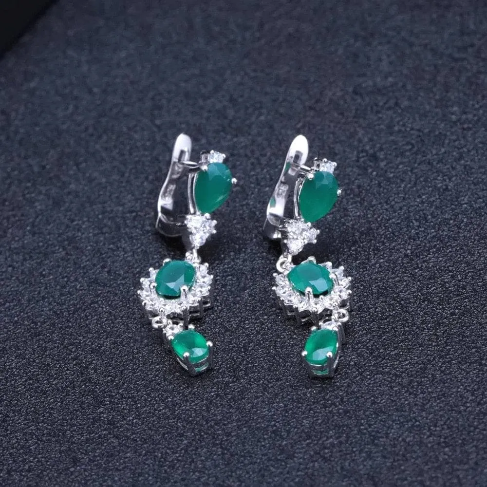 Natural Green Agate Vintage Drop Earrings