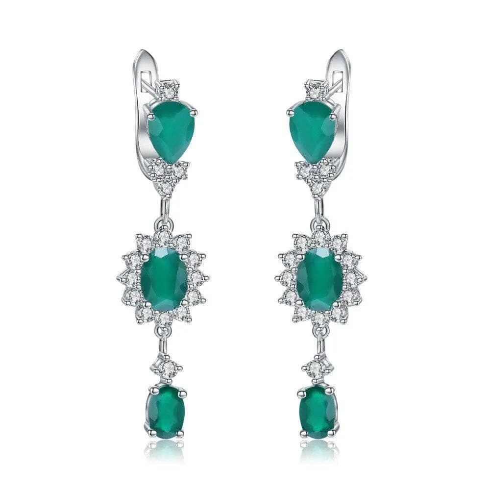 Natural Green Agate Vintage Drop Earrings