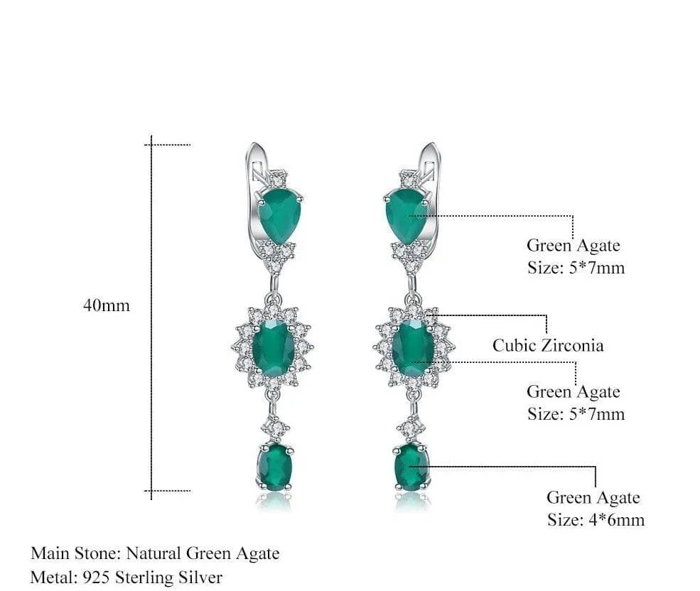 Natural Green Agate Vintage Drop Earrings