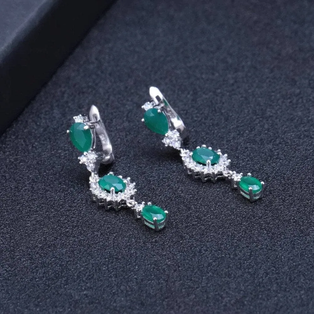 Natural Green Agate Vintage Drop Earrings