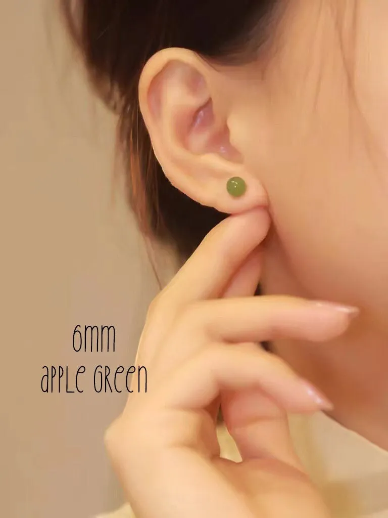 Natural Jade Stud Earrings (6mm 8mm 10mm)