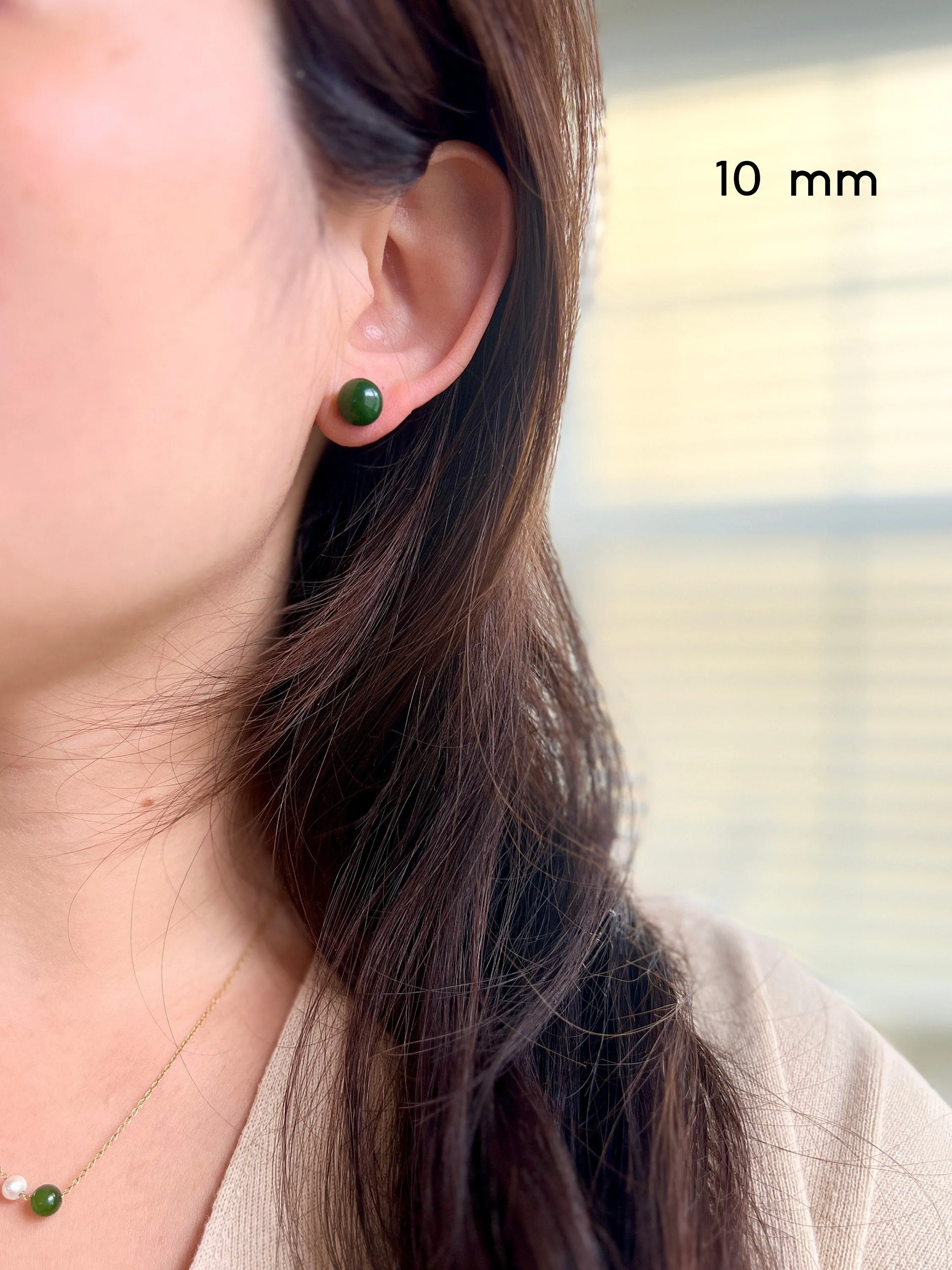 Natural Jade Stud Earrings (6mm 8mm 10mm)
