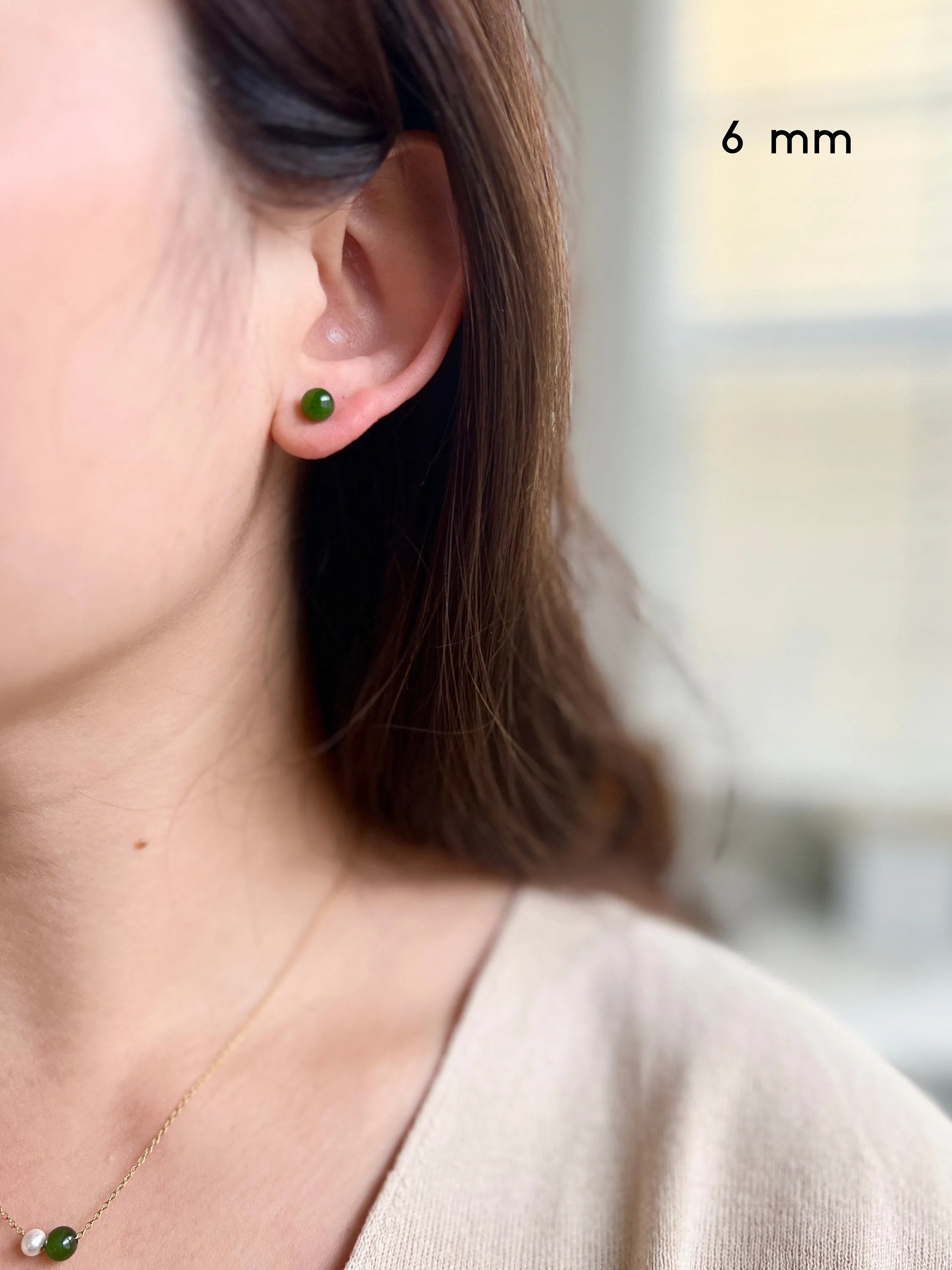Natural Jade Stud Earrings (6mm 8mm 10mm)