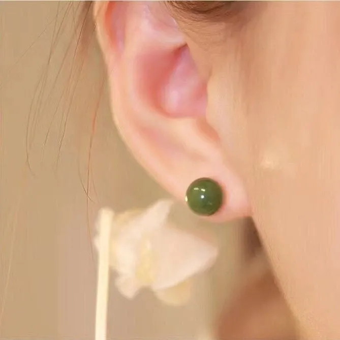 Natural Jade Stud Earrings (6mm 8mm 10mm)