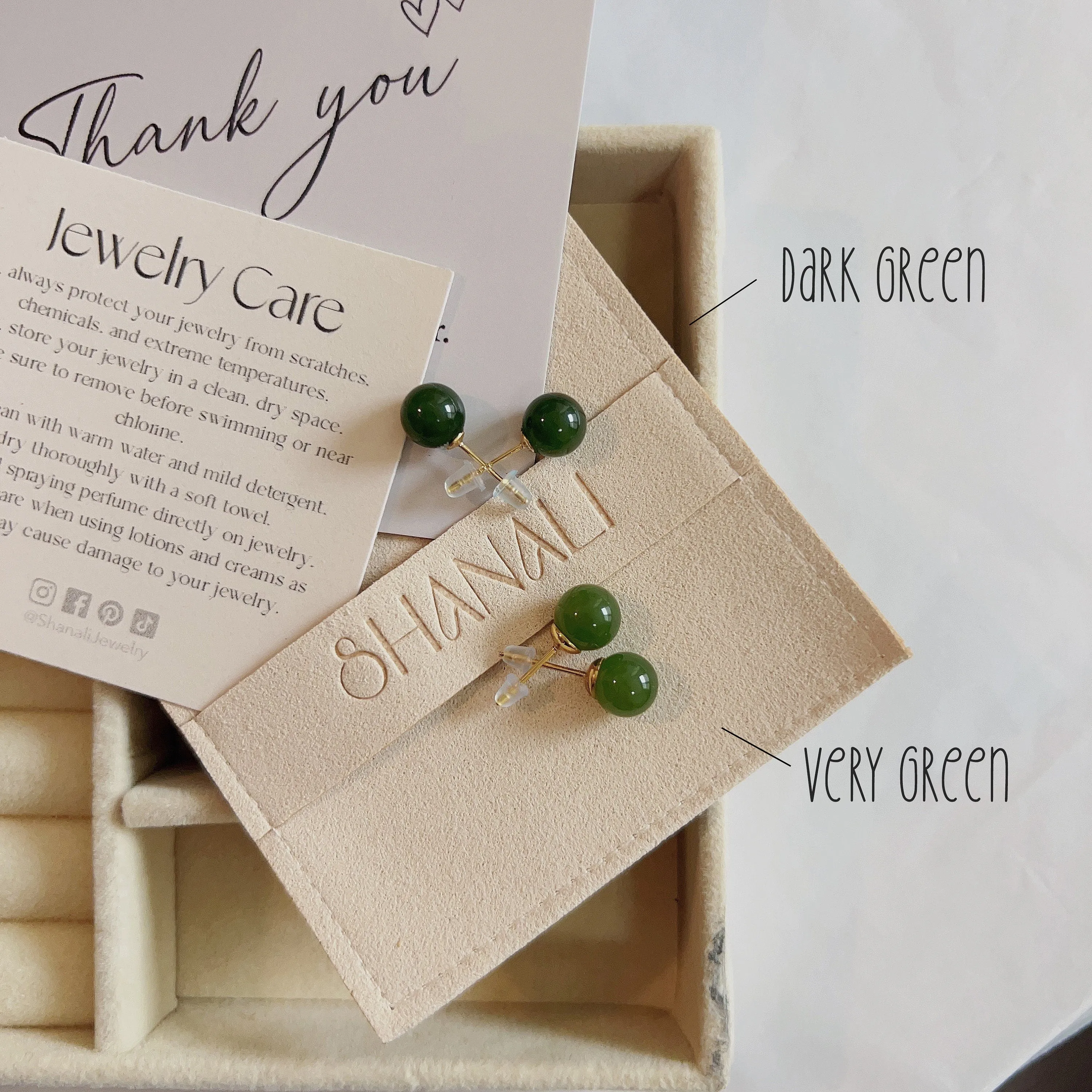 Natural Jade Stud Earrings (6mm 8mm 10mm)