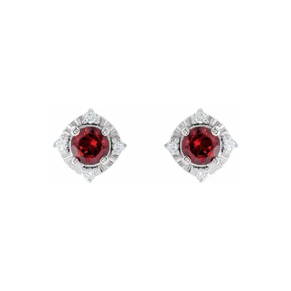 Natural Mozambique Garnet & Natural Diamond Halo Earrings