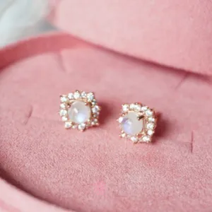 Natural Rainbow Moonstone Stud Earrings Sterling Silver925.