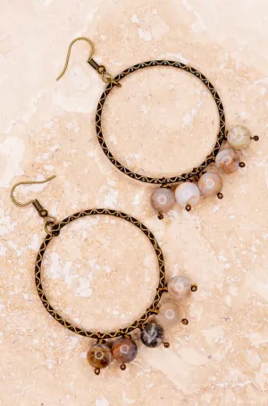 Natural Stone Beaded Fish Hook Dangle Earrings - Agate