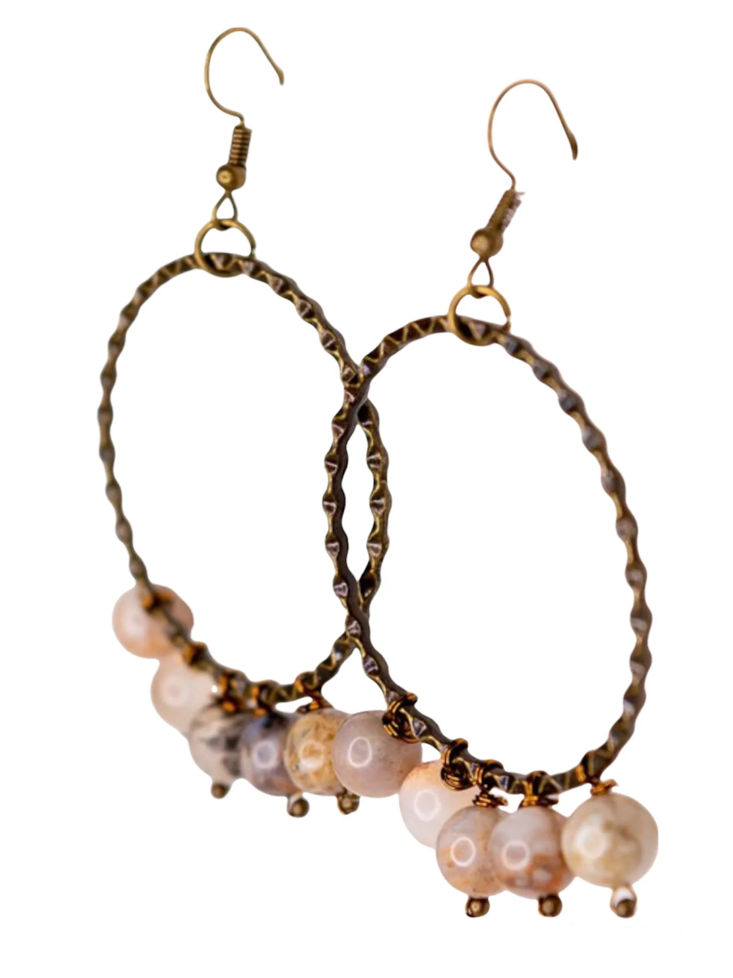 Natural Stone Beaded Fish Hook Dangle Earrings - Agate