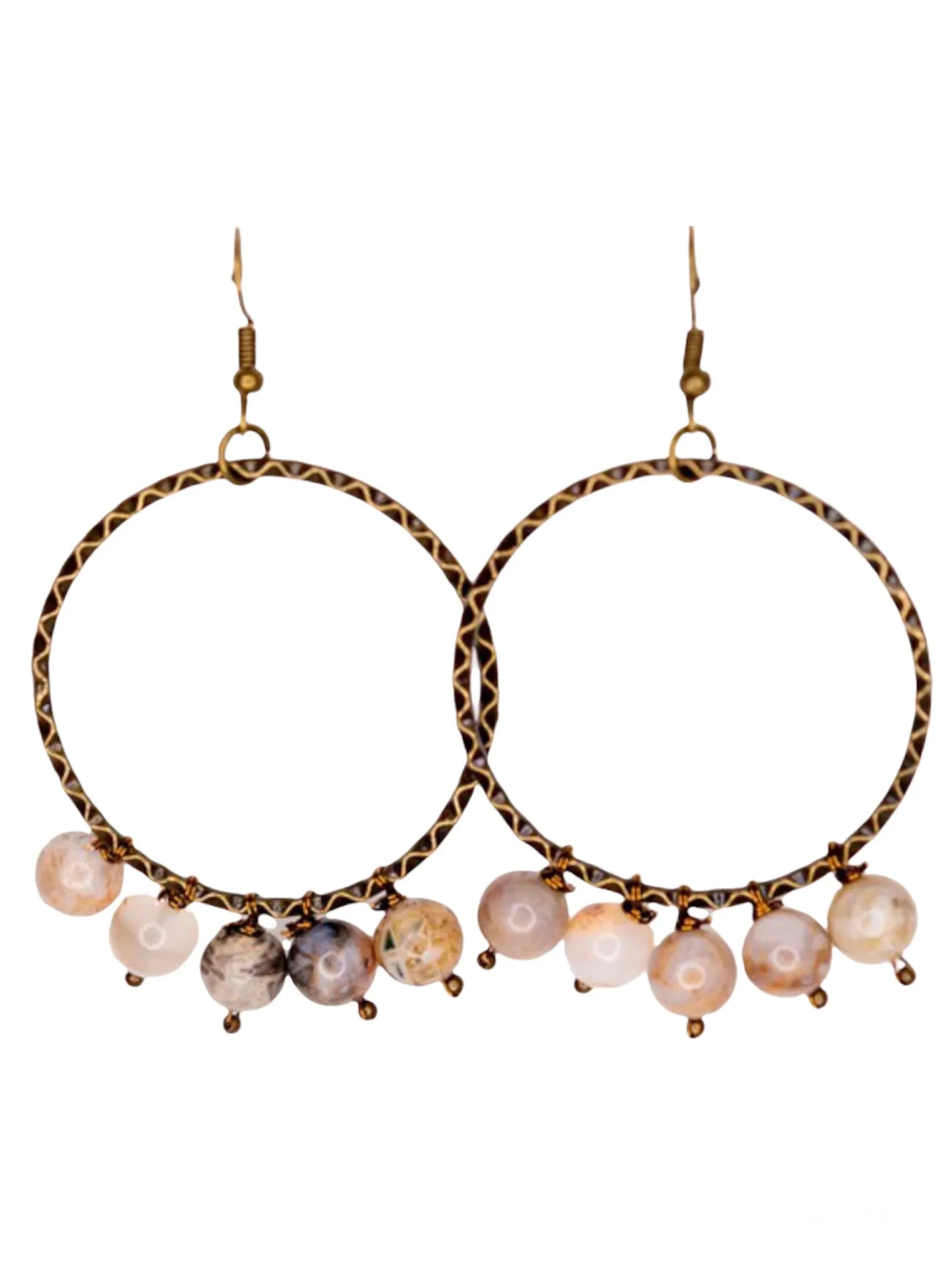 Natural Stone Beaded Fish Hook Dangle Earrings - Agate
