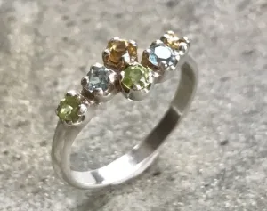 Natural Topaz Ring - Colorful Bypass Ring - Vintage Multistone Ring