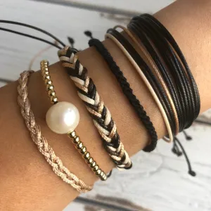 Neutral Braided Anklet Bracelet Set of 6 Bohemian Set