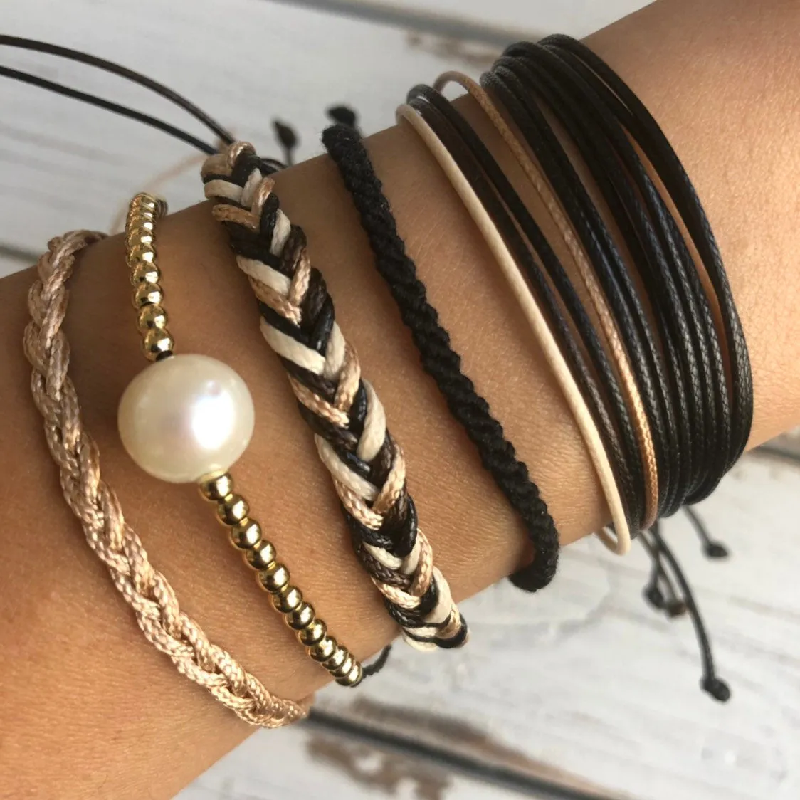 Neutral Braided Anklet Bracelet Set of 6 Bohemian Set