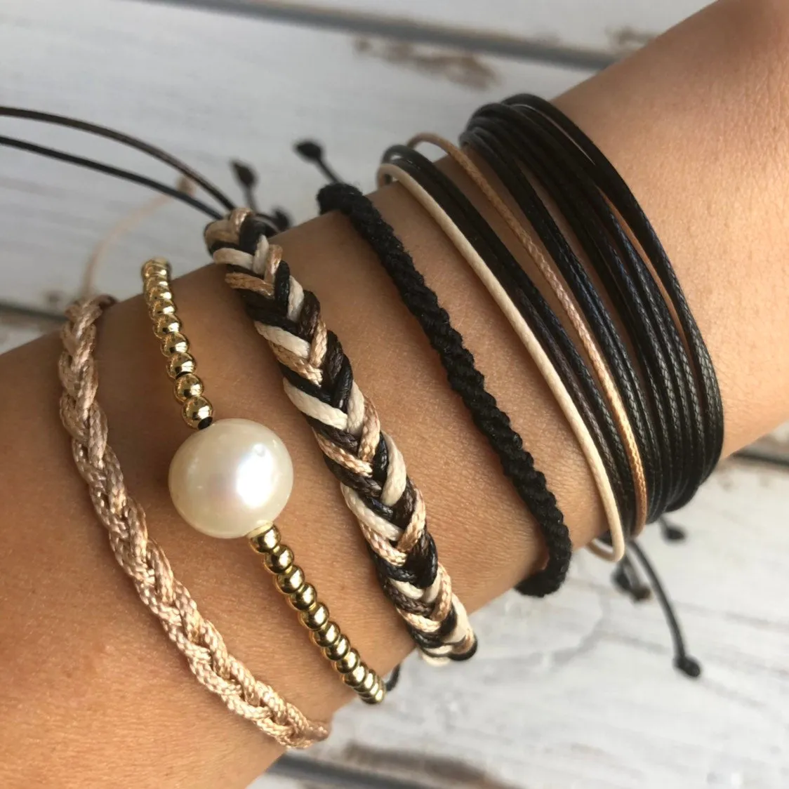 Neutral Braided Anklet Bracelet Set of 6 Bohemian Set