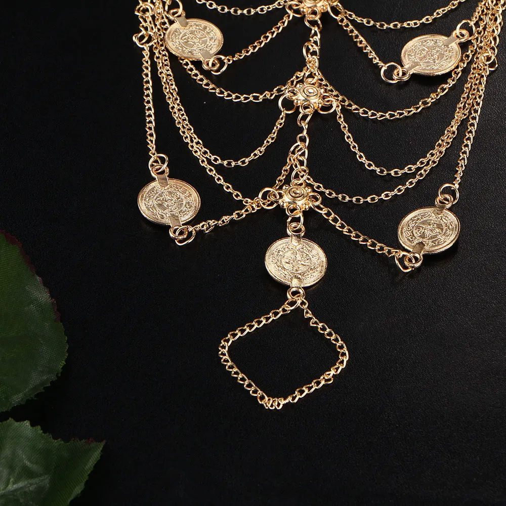New Bohemian Punk Retro Style Metal Chain Tassel Coin Anklet Set
