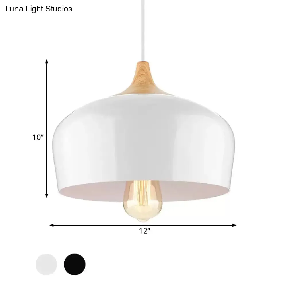 Nordic Metal Hanging Lamp with Bowl Shade - Black/White Suspension Light for Dining Room