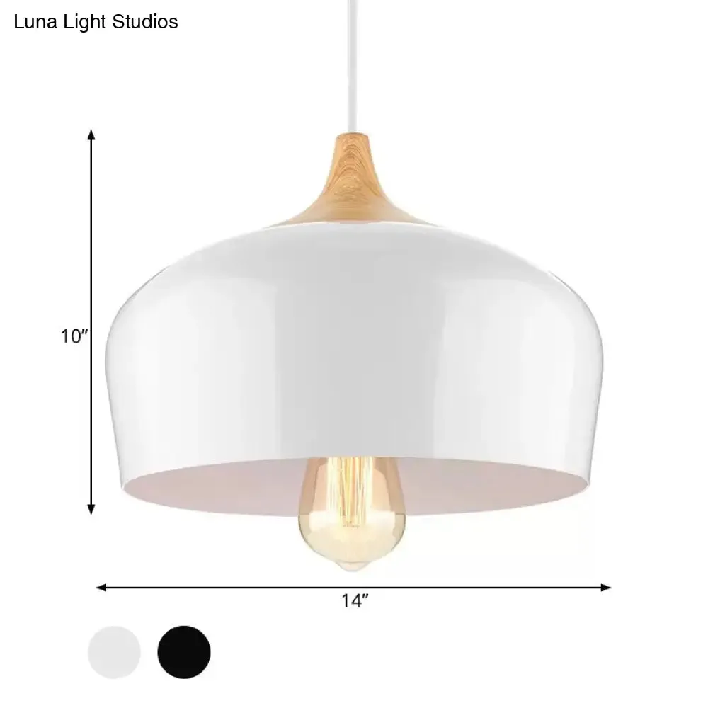 Nordic Metal Hanging Lamp with Bowl Shade - Black/White Suspension Light for Dining Room