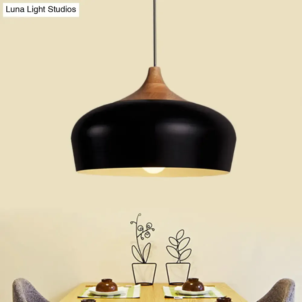 Nordic Metal Hanging Lamp with Bowl Shade - Black/White Suspension Light for Dining Room