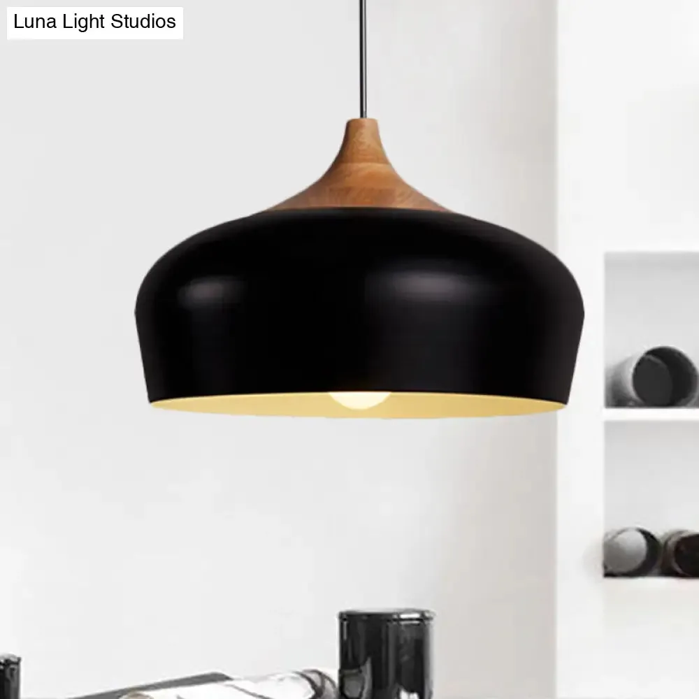 Nordic Metal Hanging Lamp with Bowl Shade - Black/White Suspension Light for Dining Room