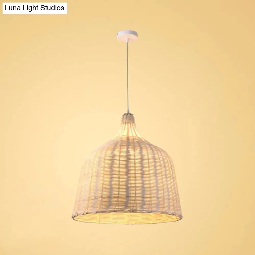 Rattan Ceiling Hang Lamp - Contemporary Cloche Shape - 1 Bulb - 10"/14"/23.5" Wide - Beige - Tearoom