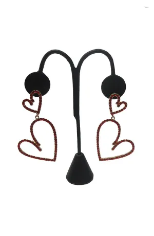Red Crystal 2 Heart Drop Earrings