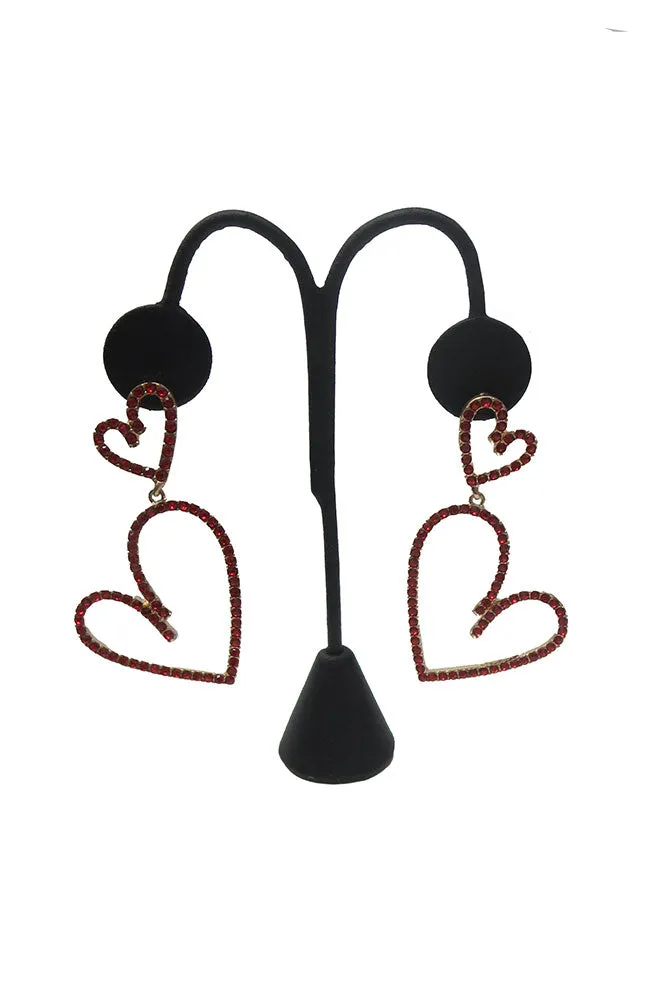 Red Crystal 2 Heart Drop Earrings