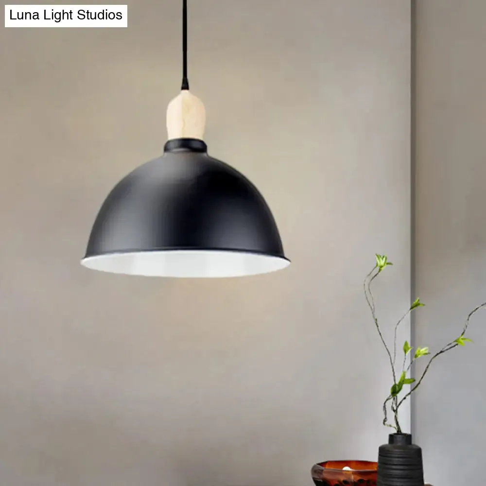 Retro Dome Shade Ceiling Pendant - Metallic Hanging Light with 1 Head for Dining Table, Black/White