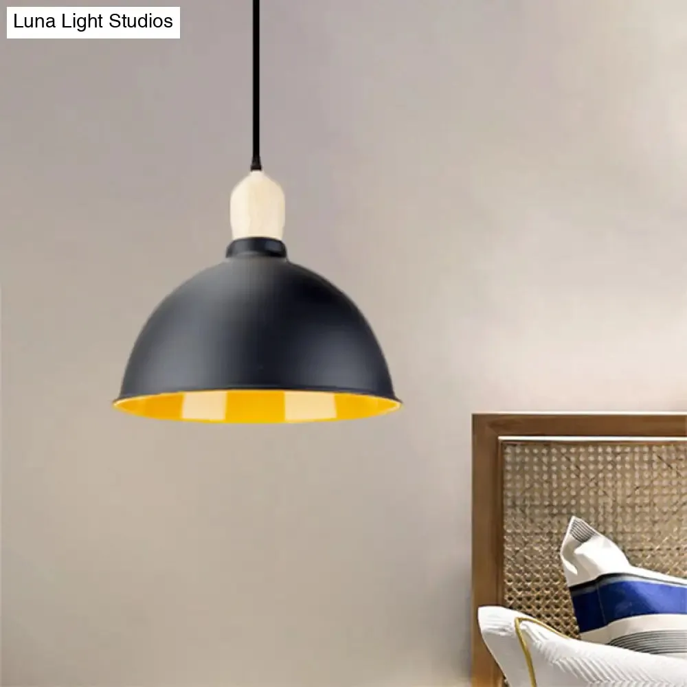 Retro Dome Shade Ceiling Pendant - Metallic Hanging Light with 1 Head for Dining Table, Black/White