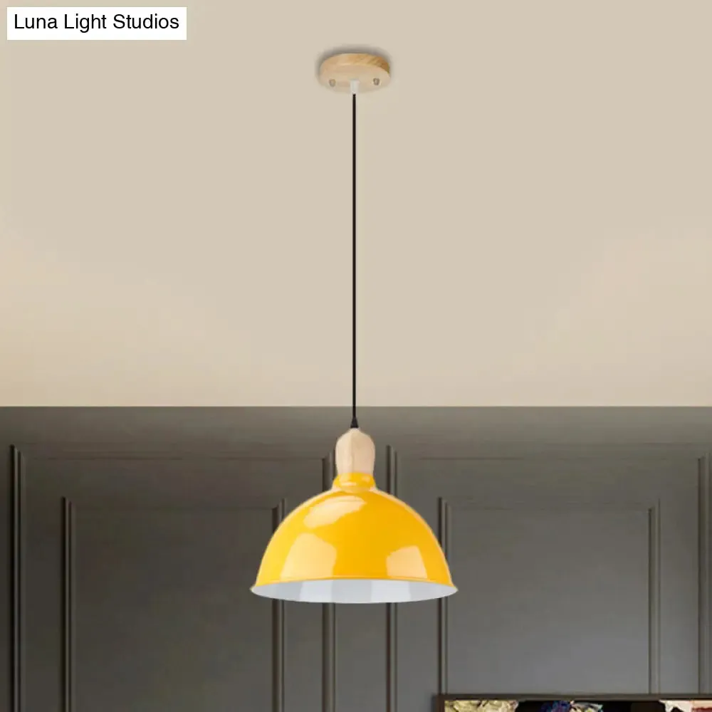 Retro Dome Shade Ceiling Pendant - Metallic Hanging Light with 1 Head for Dining Table, Black/White