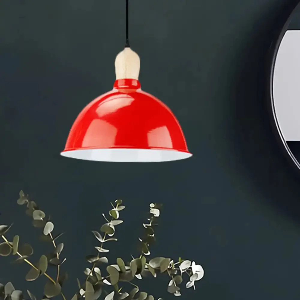 Retro Dome Shade Ceiling Pendant - Metallic Hanging Light with 1 Head for Dining Table, Black/White