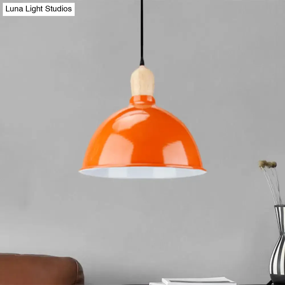 Retro Dome Shade Ceiling Pendant - Metallic Hanging Light with 1 Head for Dining Table, Black/White