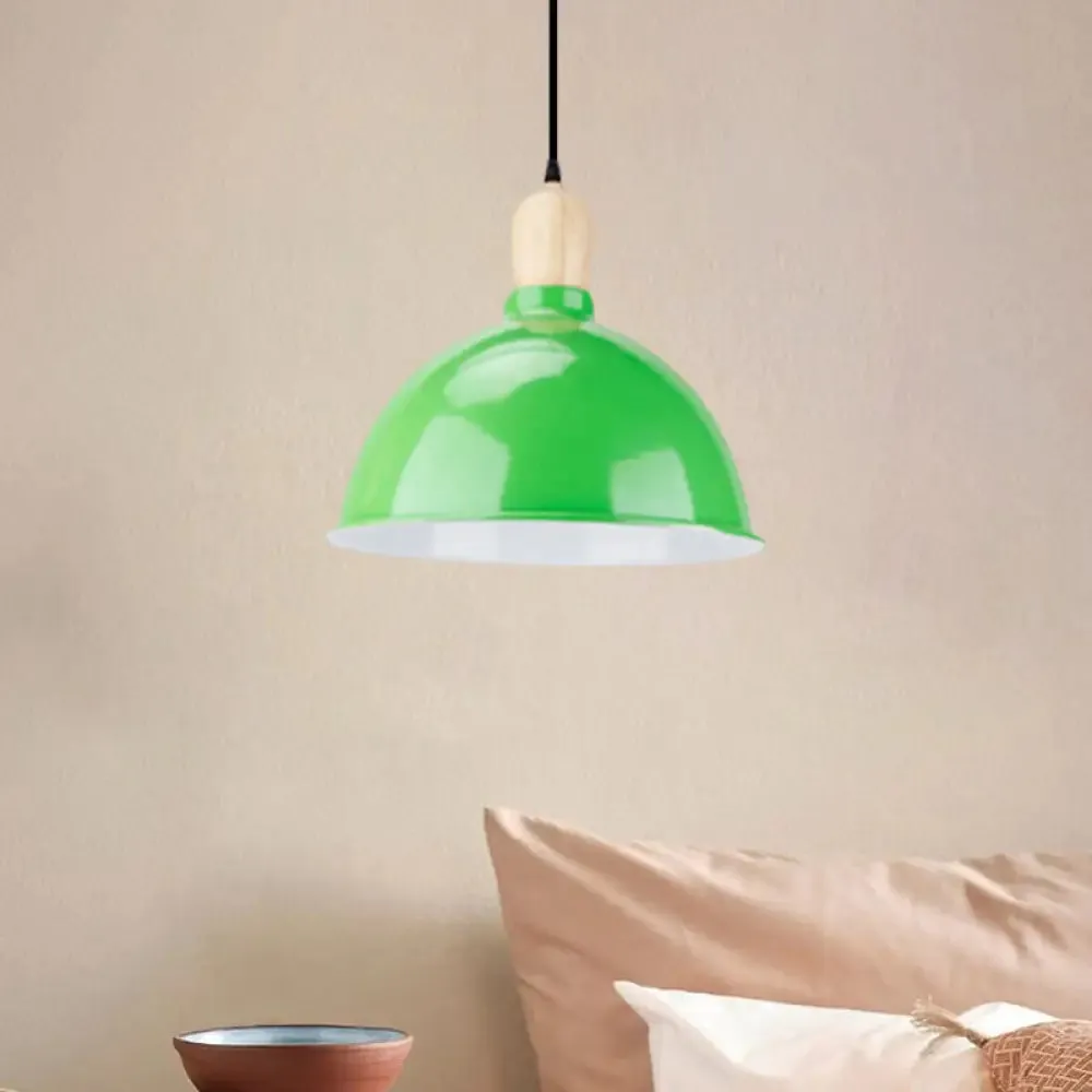 Retro Dome Shade Ceiling Pendant - Metallic Hanging Light with 1 Head for Dining Table, Black/White