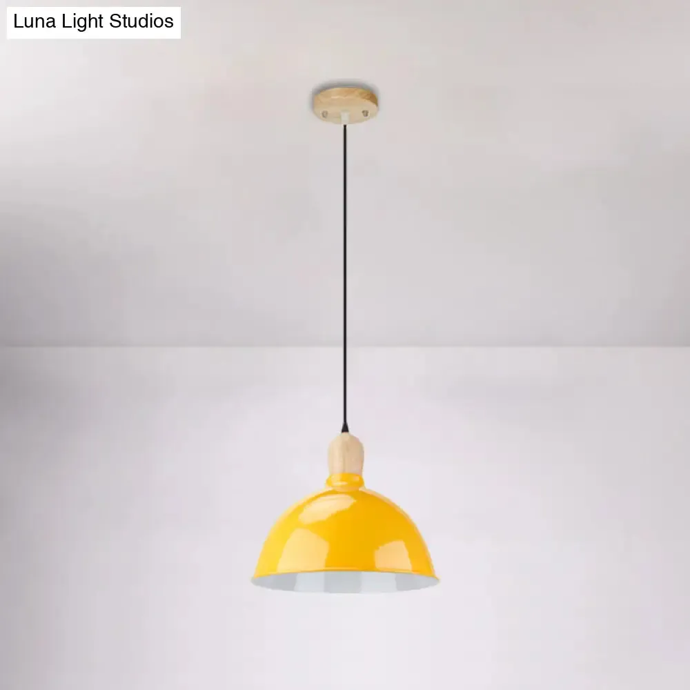 Retro Dome Shade Ceiling Pendant - Metallic Hanging Light with 1 Head for Dining Table, Black/White