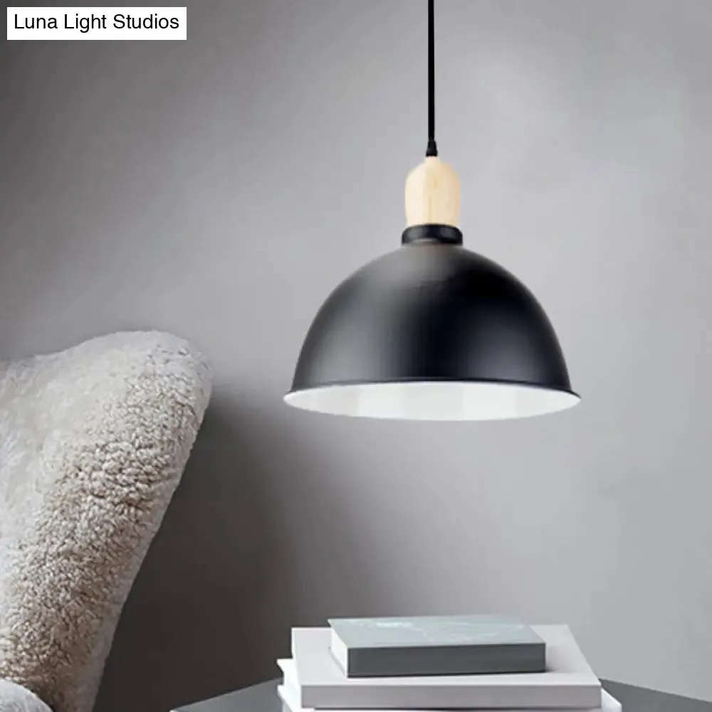 Retro Dome Shade Ceiling Pendant - Metallic Hanging Light with 1 Head for Dining Table, Black/White