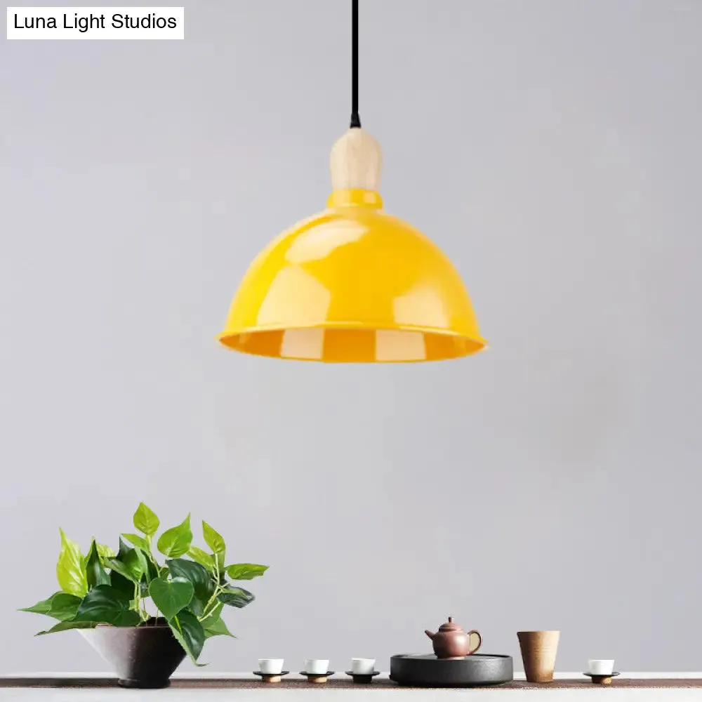 Retro Dome Shade Ceiling Pendant - Metallic Hanging Light with 1 Head for Dining Table, Black/White
