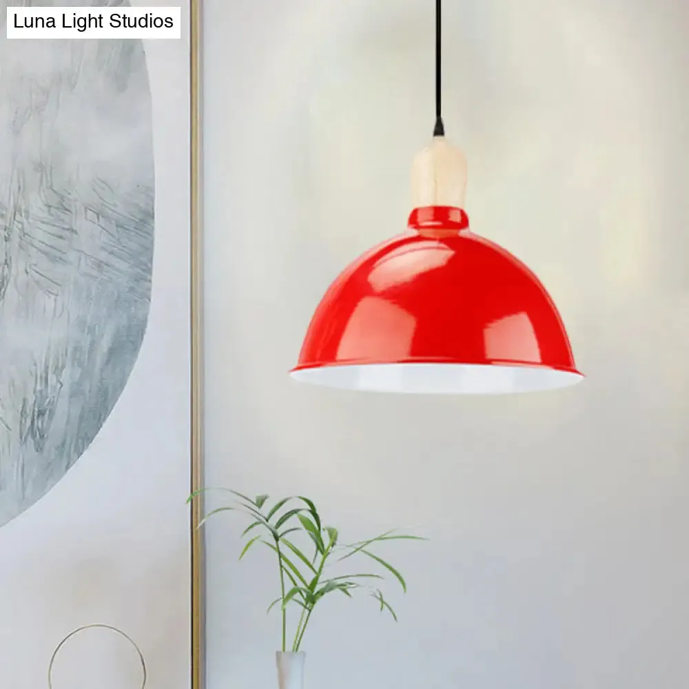 Retro Dome Shade Ceiling Pendant - Metallic Hanging Light with 1 Head for Dining Table, Black/White