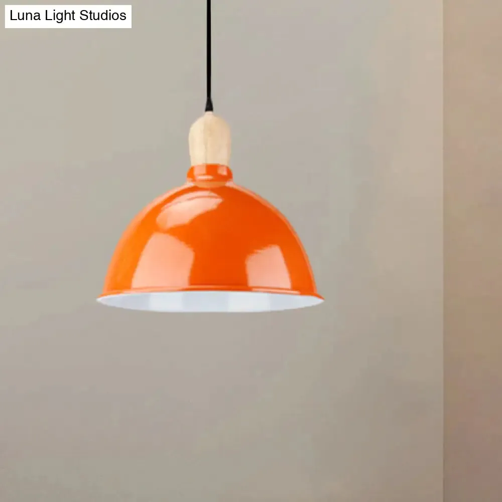 Retro Dome Shade Ceiling Pendant - Metallic Hanging Light with 1 Head for Dining Table, Black/White